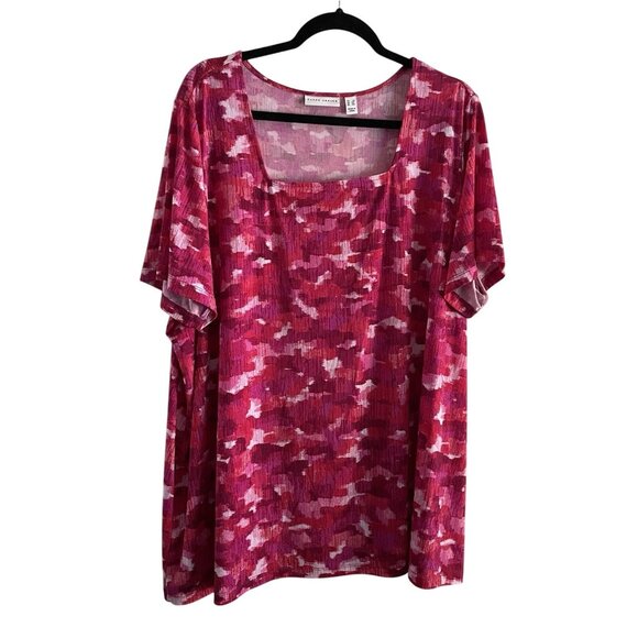Susan Graver Women 3X Pink Camouflage Liquid Knit Square Neck Short Sleeve Top - Picture 1 of 10